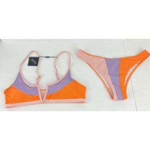 Zaful Ribbed Color Block V-Wired Top Bikini Swimsuit L 8  NWT